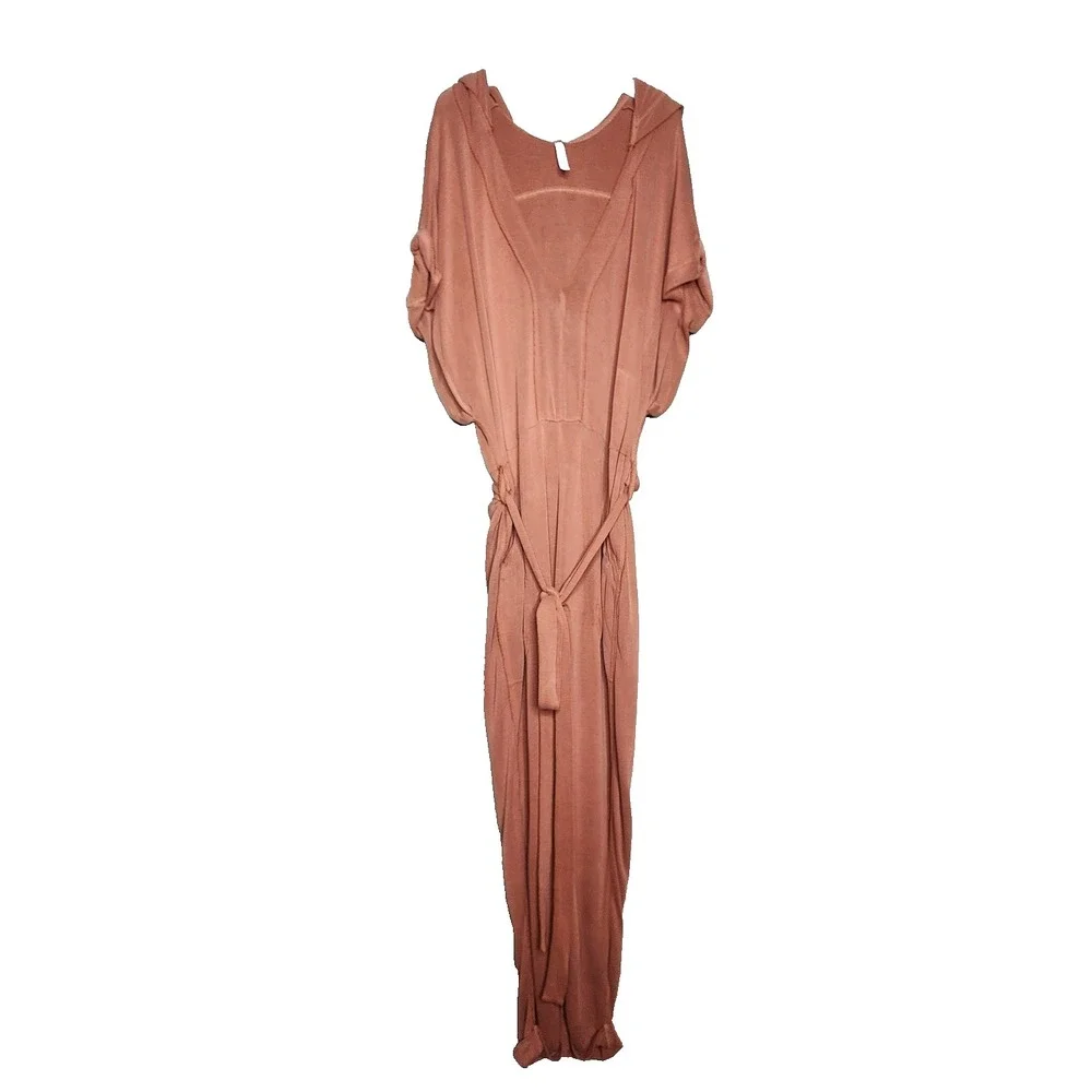 Free People Movement Time Test Hooded Modal Jumpsuit‎ Short Sleeve Belt Lounge S